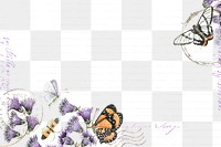 Png flower and butterfly border frame, vintage illustration, transparent background