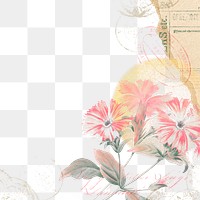 Flower png border frame, vintage illustration, transparent background