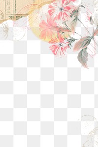 Flower png border frame, vintage illustration, transparent background