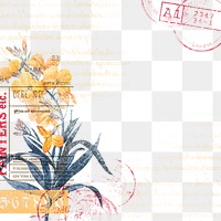 Flower png border frame, vintage illustration, transparent background