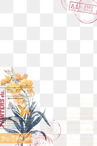 Flower png border frame, vintage illustration, transparent background