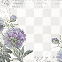 Flower png border frame, vintage illustration, transparent background