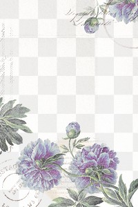 Flower png border frame, vintage illustration, transparent background