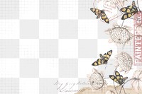 Png flower and butterfly border frame, vintage illustration, transparent background