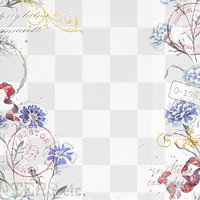 Vintage flower frame png, aesthetic graphic on transparent background