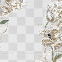 Flower png border frame, vintage illustration, transparent background