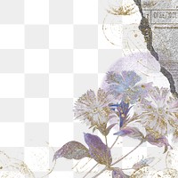 Flower png border frame, vintage illustration, transparent background