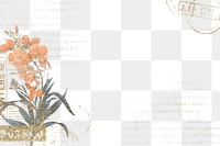 Flower png border frame, vintage illustration, transparent background