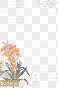 Flower png border frame, vintage illustration, transparent background