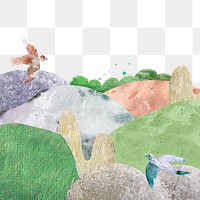 Watercolor landscape png transparent background, nature paper collage