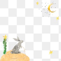 Rabbit moon png border, transparent background, galaxy paper collage