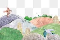 Watercolor landscape png transparent background, nature paper collage