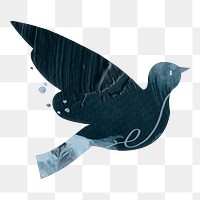 Aesthetic bird png sticker, paint texture silhouette, transparent background