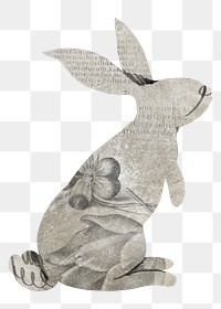 Vintage rabbit png sticker, paper texture, aesthetic collage element, transparent background