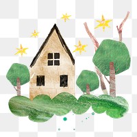 Aesthetic home png sticker, nature paper collage on transparent background