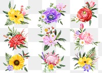 Watercolor flower png, spring collage element set on transparent background