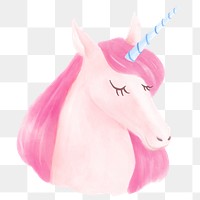 Png cute unicorn head sticker, watercolor design in transparent background