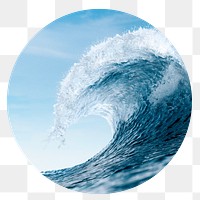 Sea wave png badge sticker, summer nature photo, transparent background