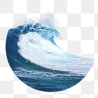 Sea wave png badge sticker, summer nature photo, transparent background