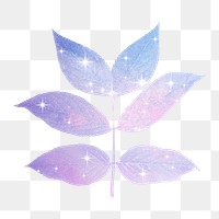 Pink holographic png leaf sticker, aesthetic on transparent background