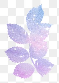 Pink holographic png leaf sticker, aesthetic on transparent background