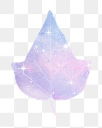 Pink holographic png leaf sticker, aesthetic on transparent background