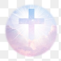 Christian Cross png sticker, Christianity aesthetic sky badge on transparent background