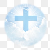 Christian Cross png sticker, Christianity aesthetic sky badge on transparent background