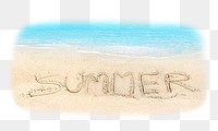 Summer png sticker, sand typography by the beach, transparent background