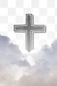 Christian cross png sky, transparent background with clouds