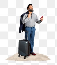 Businessman on vacation, summer travel, transparent background