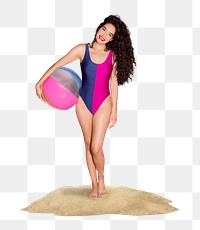 Happy woman png summer vacation, beach fashion on transparent background