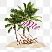 Summer vacation png island sticker, palm trees on transparent background