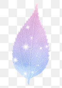 Pink holographic png leaf sticker, aesthetic plant on transparent background