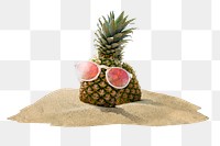 Pineapple png sand sticker, creative summer travel concept art, transparent background