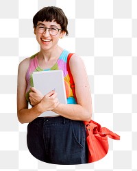 Happy female student png sticker, transparent background