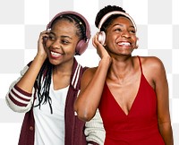 Png women with headphones sticker, transparent background