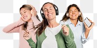 Women enjoying music png sticker, transparent background