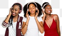 Women enjoying music png sticker, transparent background