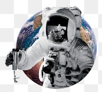 Astronaut png badge sticker, transparent background