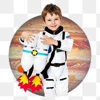 Astronaut boy png badge sticker, transparent background