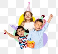 Kids birthday party png badge sticker, transparent background