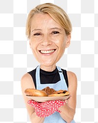 Png bobble head baker sticker, transparent background