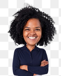 Png bobble head businesswoman sticker, transparent background