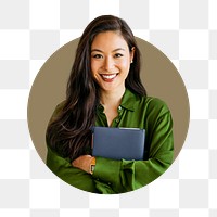 Asian businesswoman png badge sticker, transparent background