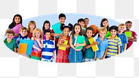 Diverse school children png badge sticker, transparent background