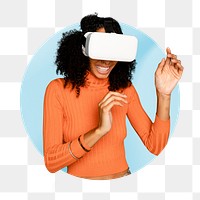 Woman in VR png badge sticker, transparent background