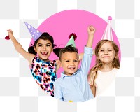 Kids birthday party png badge sticker, transparent background