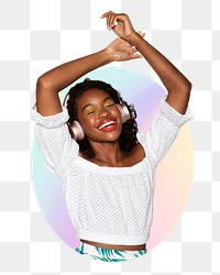 Woman dancing png badge sticker, transparent background