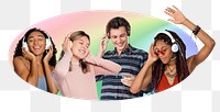 Friends dancing png badge sticker, transparent background